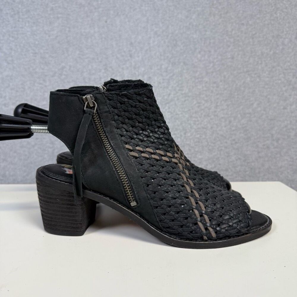 Sam Edelman Women's Size 10 Black Leather Brocade Caged Open Toe Heels Boots